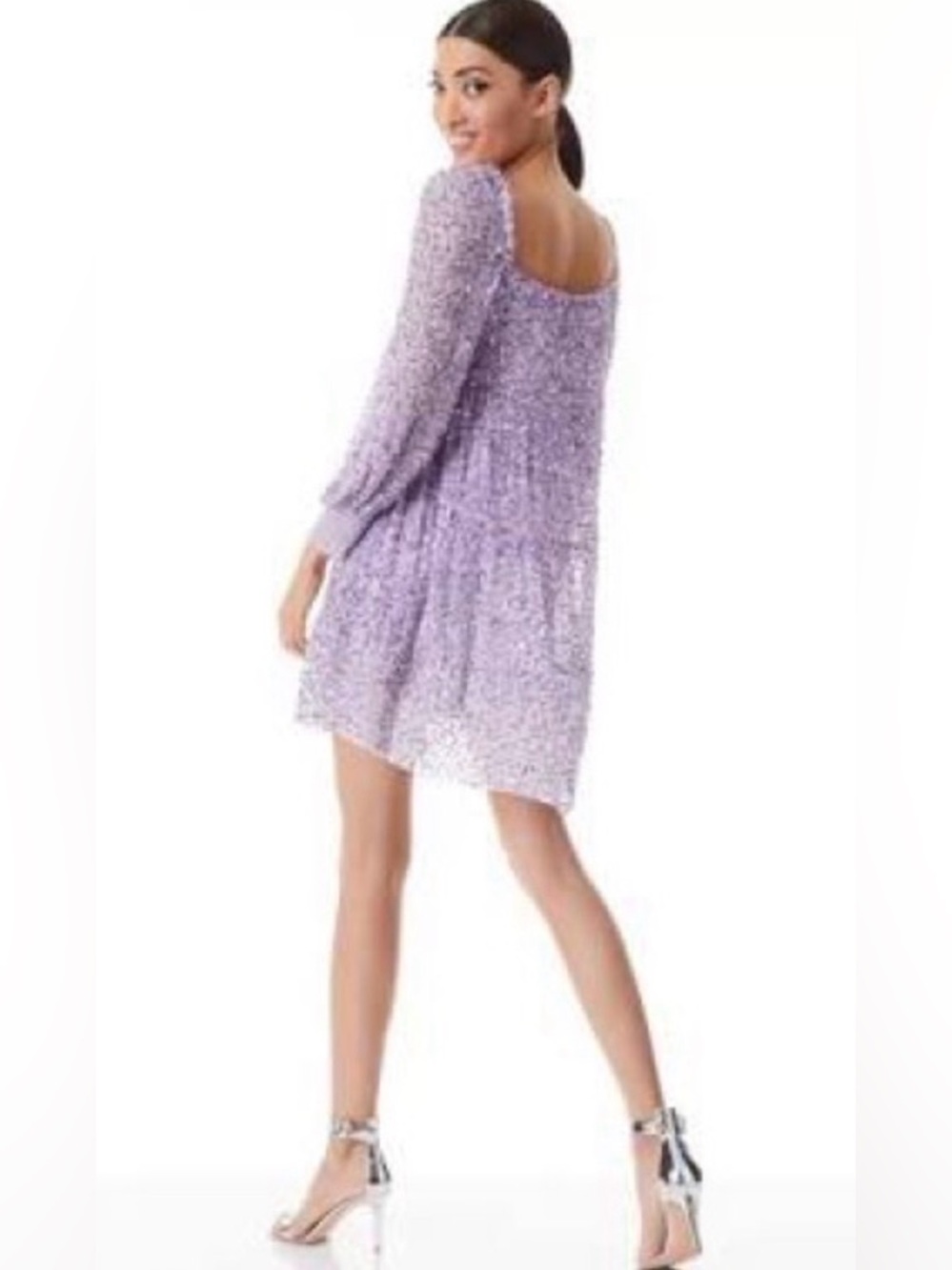 NWT Alice + Olivia Lilac Floral Puff-Sleeve Mini Dress $695 - Picture 2 of 12